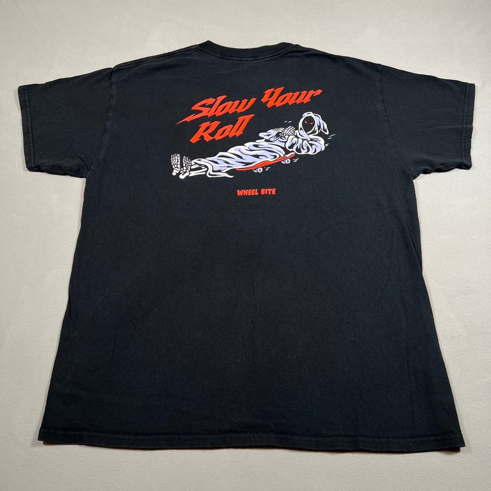 Wheel Bite Mens Large Black Slow Your Roll Reaper Graphic Skateboard T-Shirt
